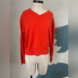 Madewell Bright Red/ Orange V-Neck 100% Cashmere Sweater size Large